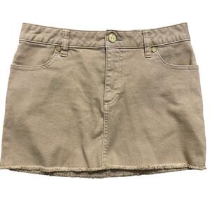 TORY BURCH Women’s Size 26 Tan Denim Mini Skirt Raw Hem Y2K Style Preppy EUC